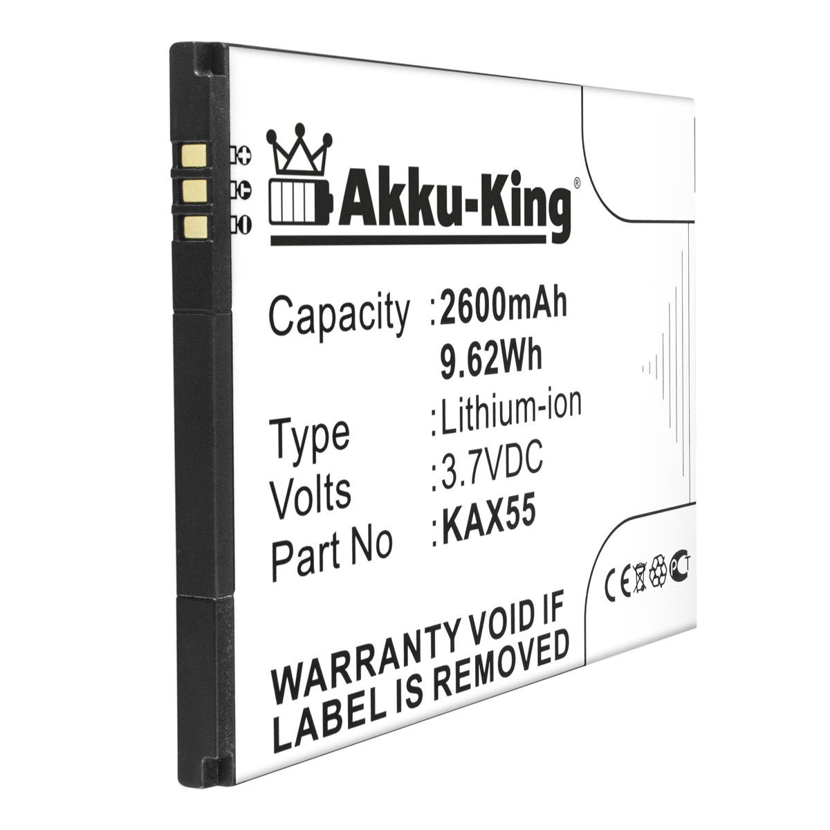 Handy-Akku, 2600mAh Li-Ion KAX55 Akku mit 3.7 Volt, AKKU-KING Kazam kompatibel