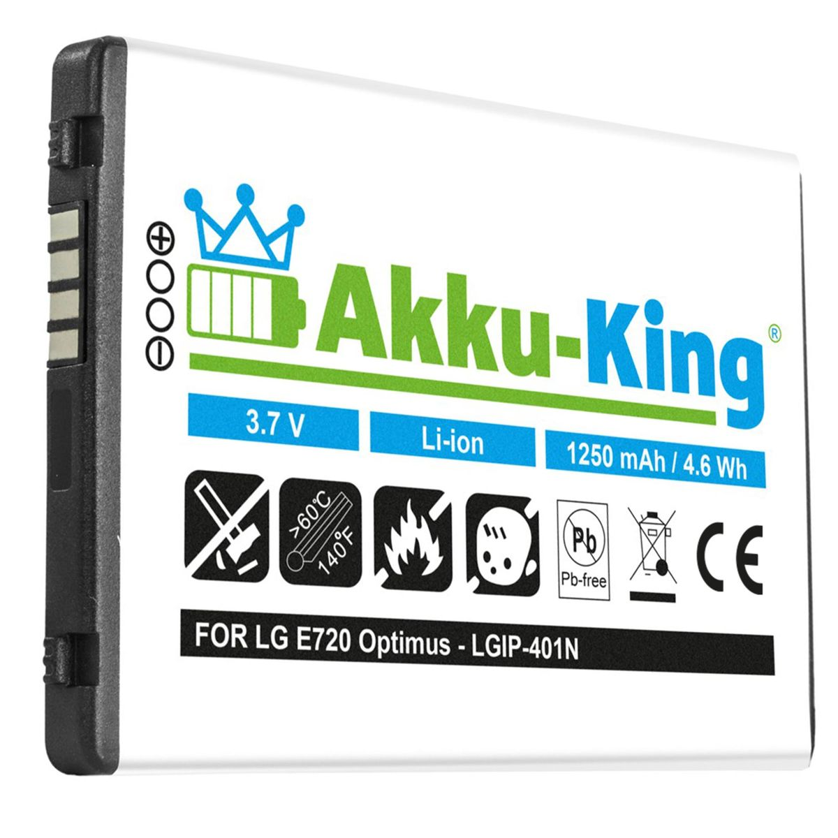 mit 3.7 Li-Ion LG Volt, Handy-Akku, AKKU-KING Akku LGIP-401N kompatibel 1250mAh