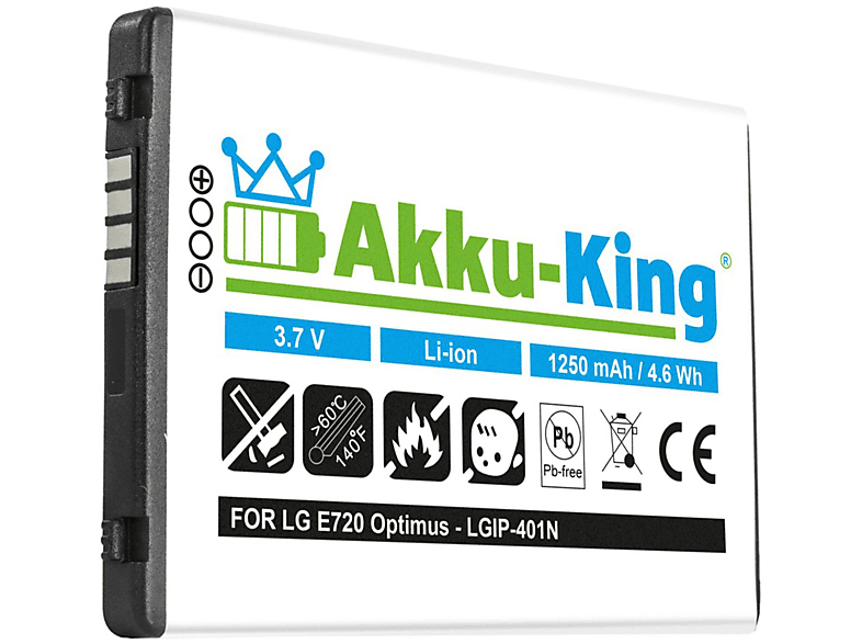 mit 3.7 Li-Ion LG Volt, Handy-Akku, AKKU-KING Akku LGIP-401N kompatibel 1250mAh