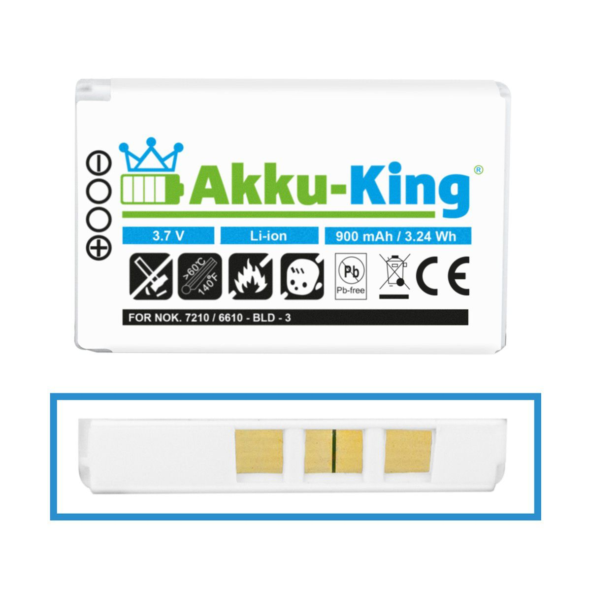 kompatibel mit Nokia Handy-Akku, Volt, AKKU-KING 3.6 Akku 900mAh Li-Ion BLD-3