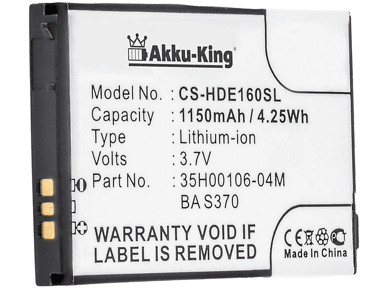 AKKU-KING Akku Volt, HTC BA Li-Ion Handy-Akku, 1150mAh mit S370 kompatibel 3.7