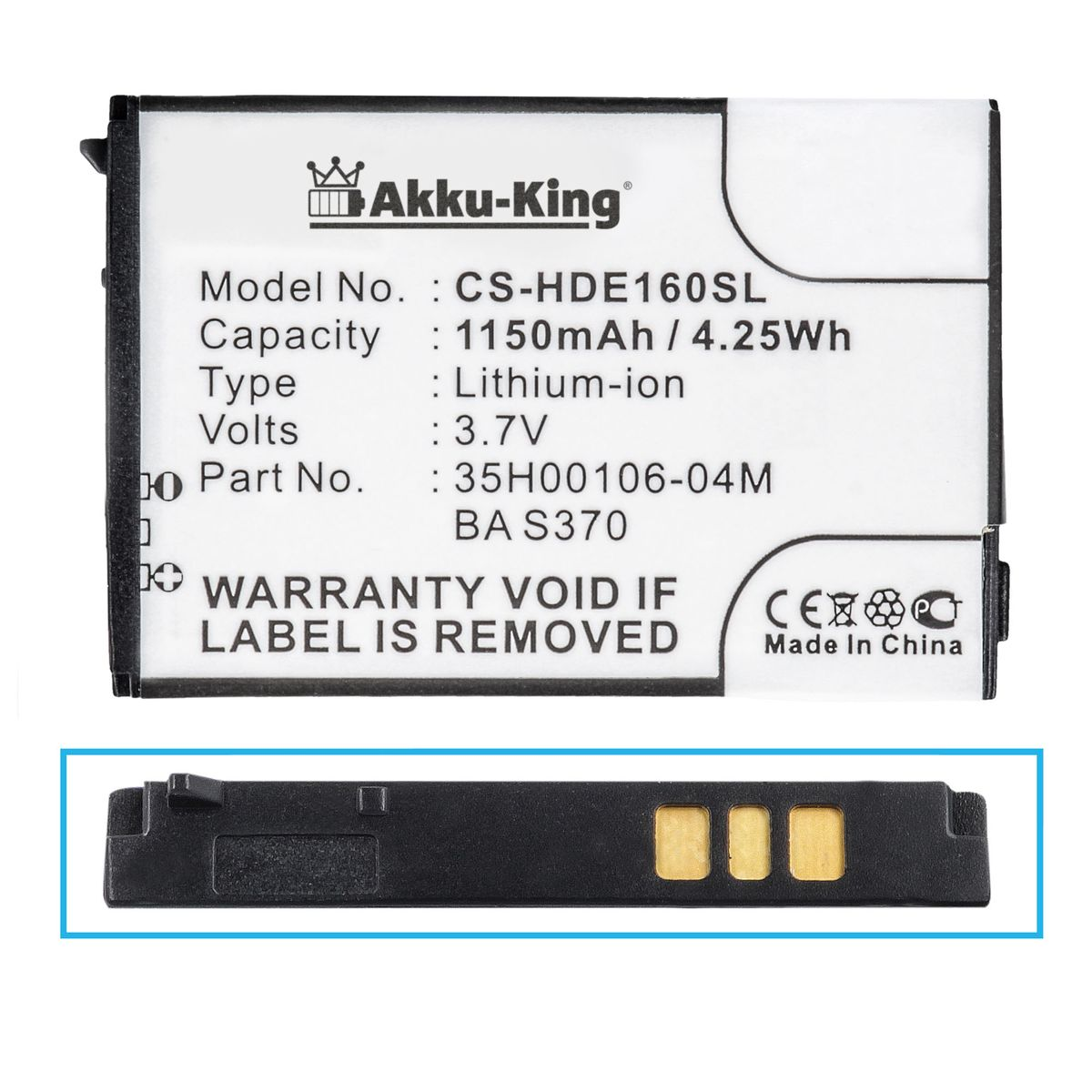 kompatibel BA Akku S370 AKKU-KING Volt, 3.7 Li-Ion 1150mAh Handy-Akku, HTC mit