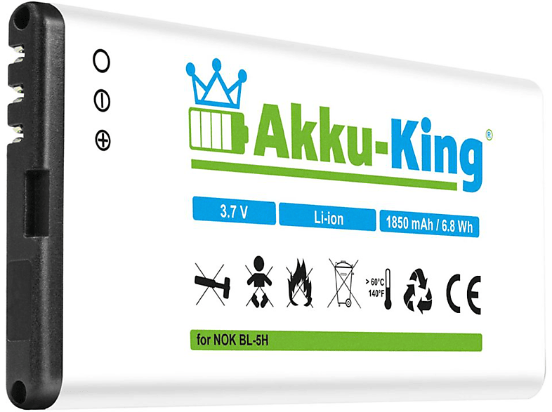 AKKU-KING Akku kompatibel mit Nokia BL-5H Li-Ion Handy-Akku, 3.7 Volt, 1850mAh
