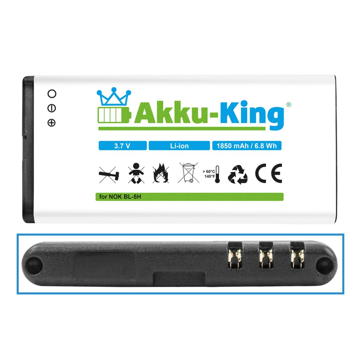 3.7 Li-Ion mit Akku 1850mAh BL-5H kompatibel Handy-Akku, AKKU-KING Volt, Nokia