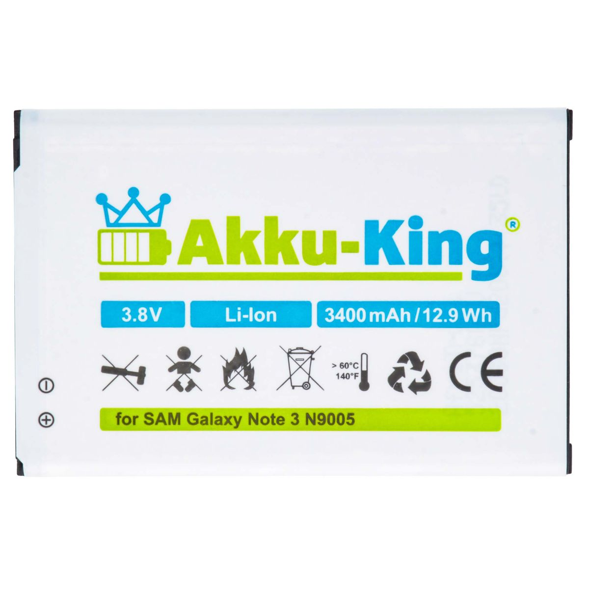 3.8 3400mAh Handy-Akku, B800BE kompatibel mit Li-Ion Akku Samsung AKKU-KING Volt,