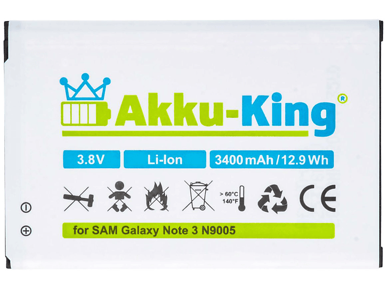 3.8 3400mAh Handy-Akku, B800BE kompatibel mit Li-Ion Akku Samsung AKKU-KING Volt,
