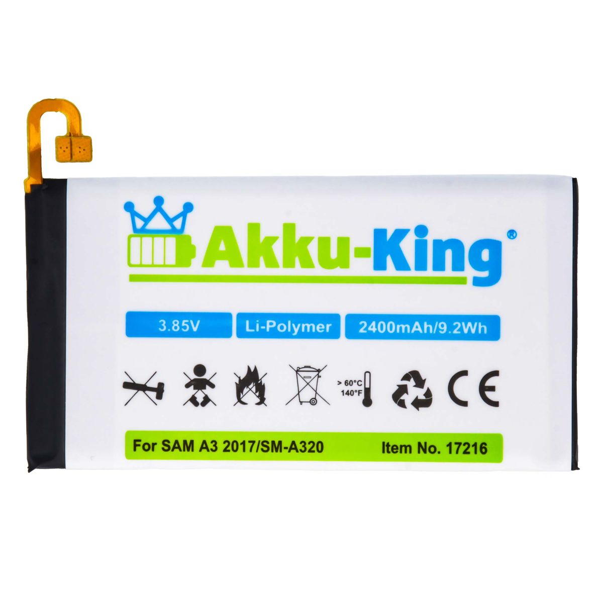 Samsung Li-Polymer kompatibel mit Akku Volt, AKKU-KING Handy-Akku, 3.85 2400mAh EB-BA320ABE