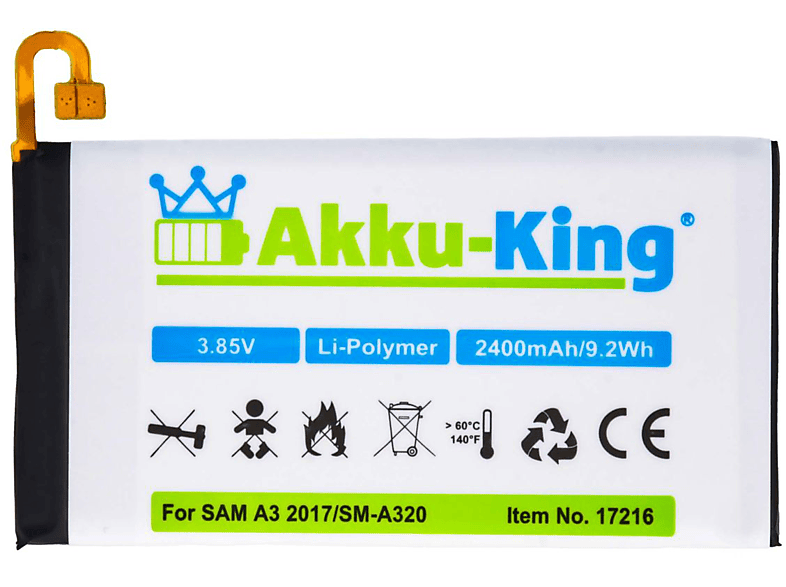 Samsung Li-Polymer kompatibel mit Akku Volt, AKKU-KING Handy-Akku, 3.85 2400mAh EB-BA320ABE
