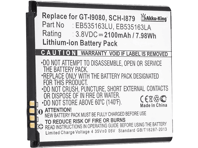 2100mAh EB535163LA Volt, Akku kompatibel AKKU-KING mit Handy-Akku, Samsung Li-Ion 3.8