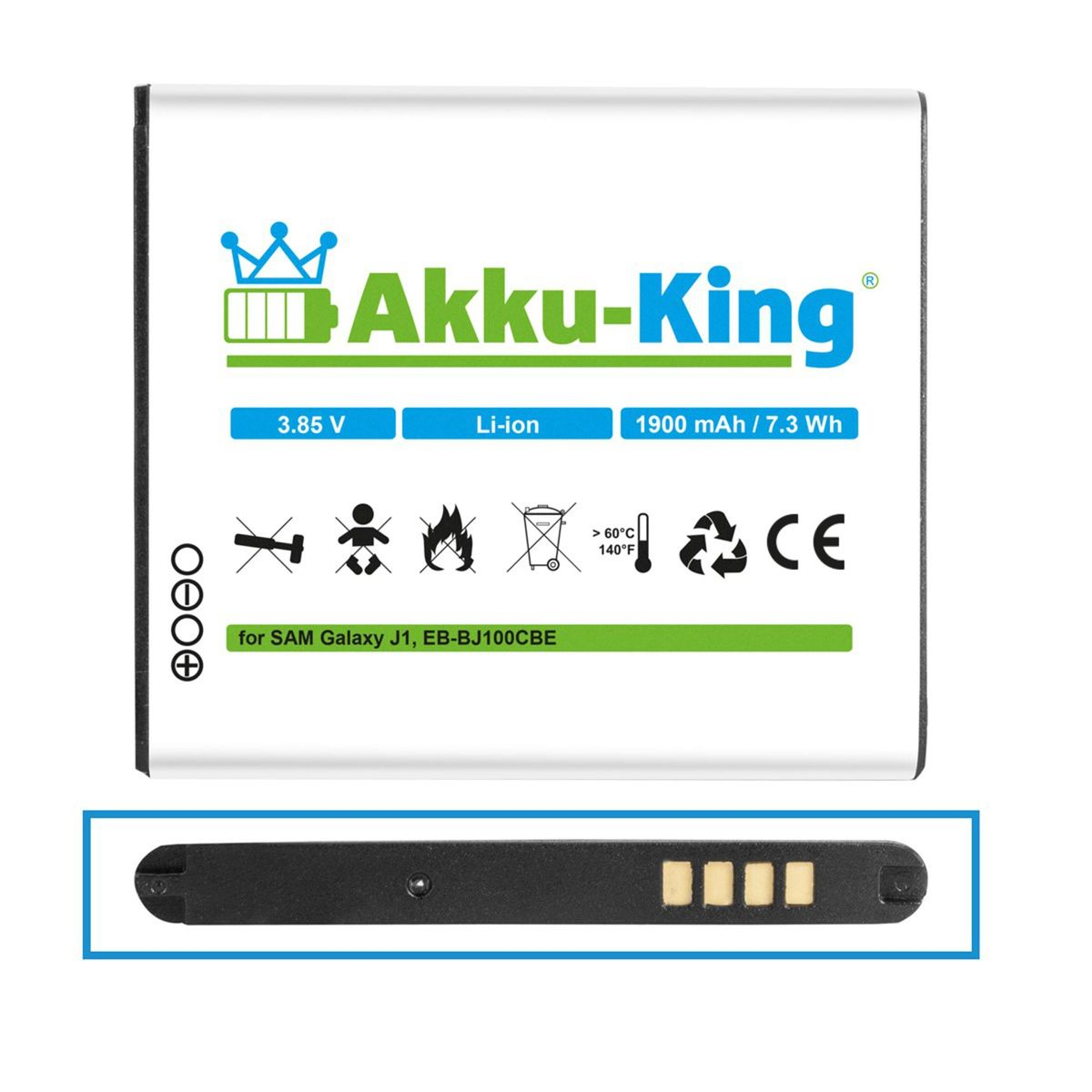 Volt, kompatibel AKKU-KING Samsung Akku 1900mAh EB-BJ100CBE Handy-Akku, mit Li-Ion 3.7