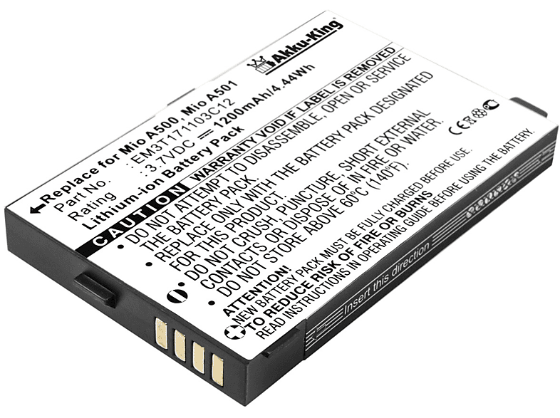 AKKU-KING Akku kompatibel mit Mitac E3MT171103C12 Li-Ion Handy-Akku, 3.7 Volt, 1200mAh