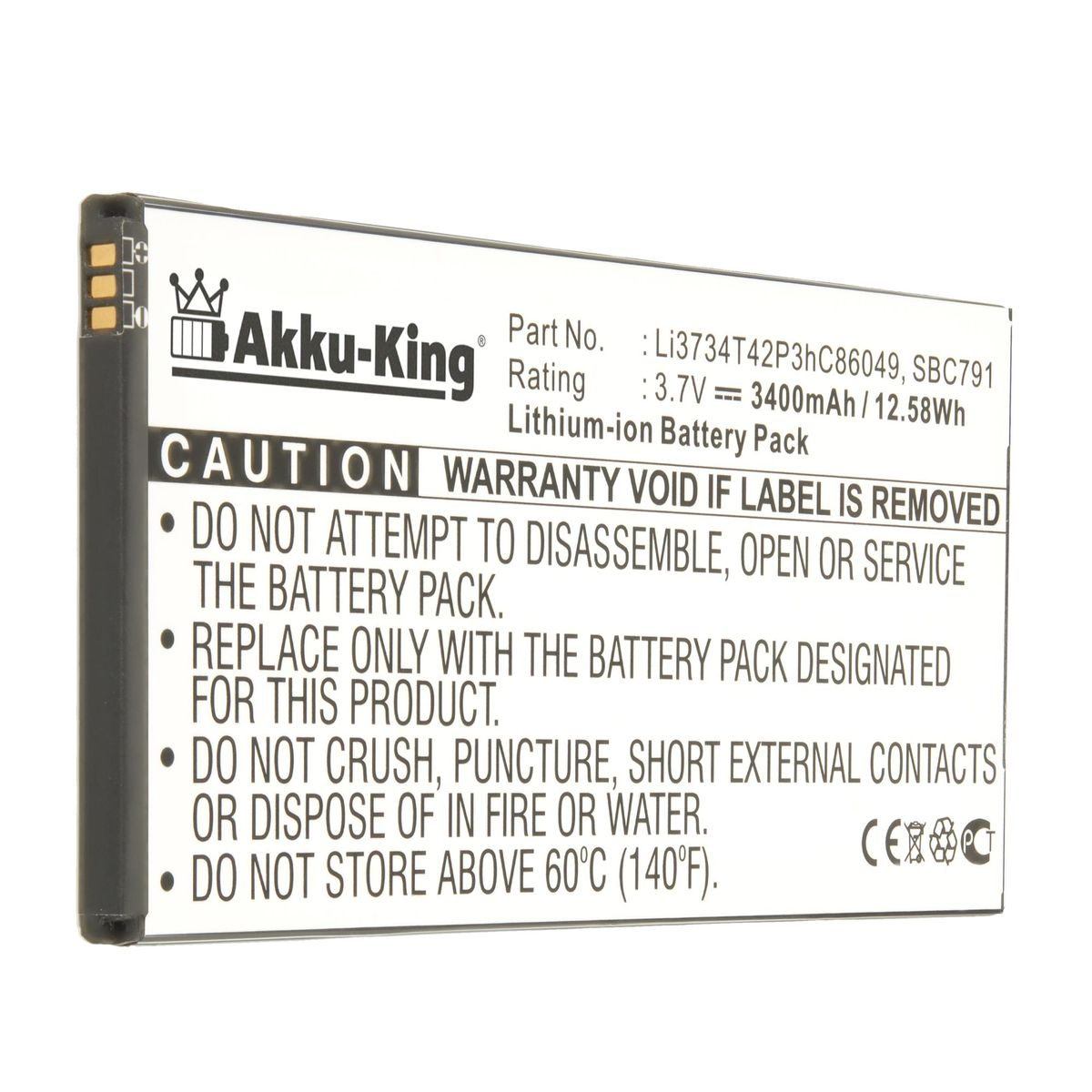 kompatibel Volt, Handy-Akku, Li3734T42P3hC86049 MTC Li-Ion mit 3.7 Akku AKKU-KING 3400mAh