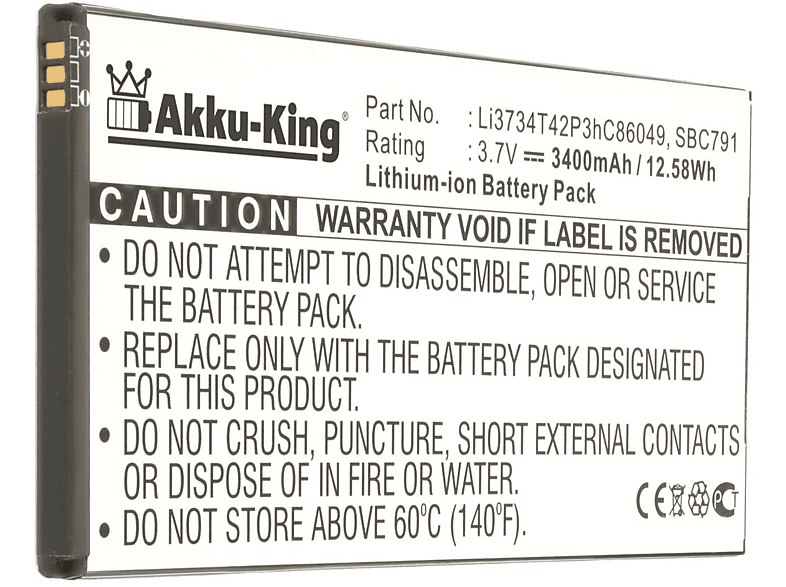 AKKU-KING Akku kompatibel mit MTC Li3734T42P3hC86049 Li-Ion Handy-Akku, 3.7 Volt, 3400mAh