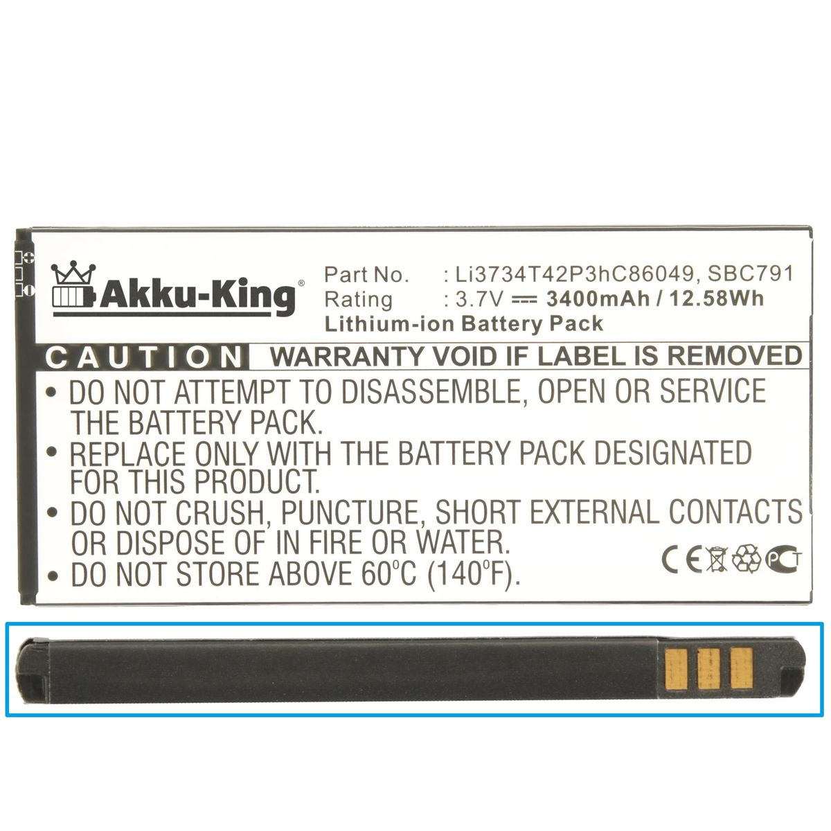 AKKU-KING Akku mit MTC Li3734T42P3hC86049 kompatibel 3400mAh 3.7 Li-Ion Volt, Handy-Akku,