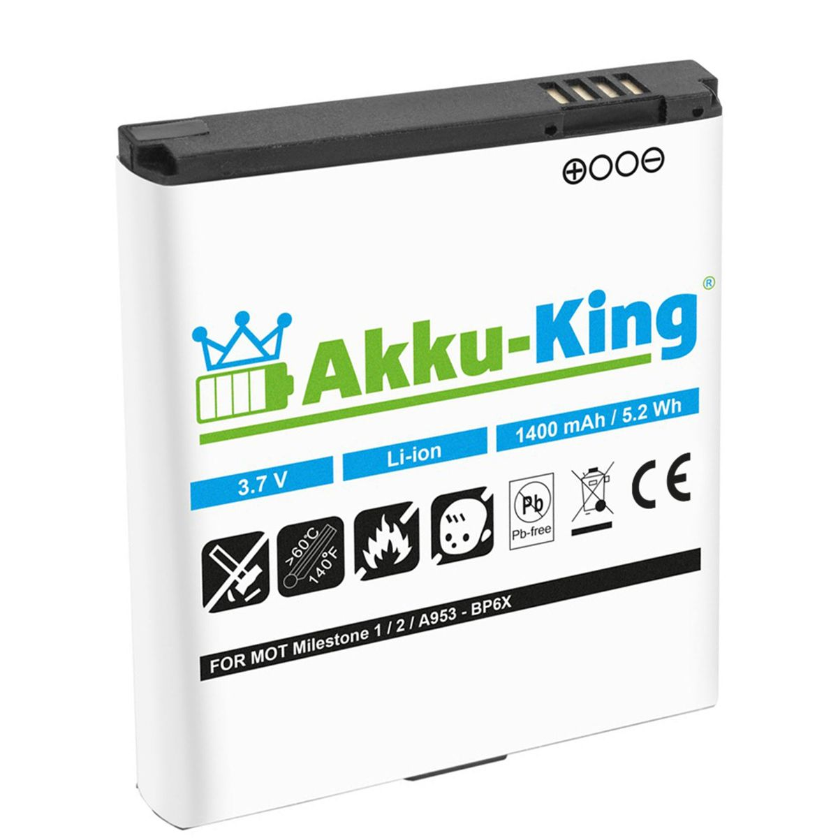 AKKU-KING Akku kompatibel mit 3.7 1400mAh Handy-Akku, Volt, BP6X Li-Ion Motorola
