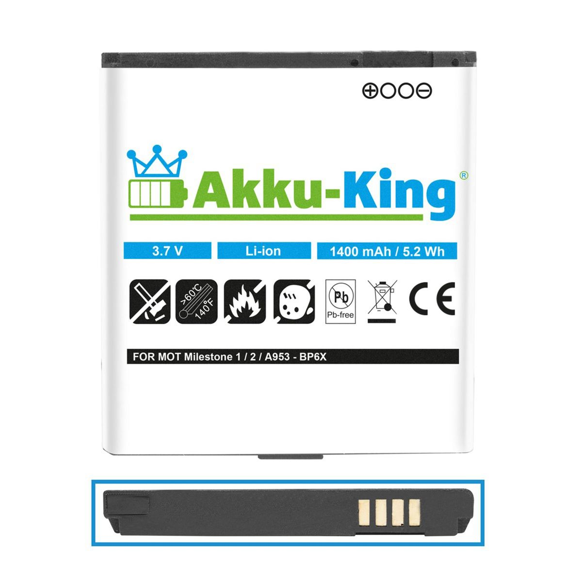 AKKU-KING Akku kompatibel mit Volt, BP6X Handy-Akku, 1400mAh Motorola Li-Ion 3.7