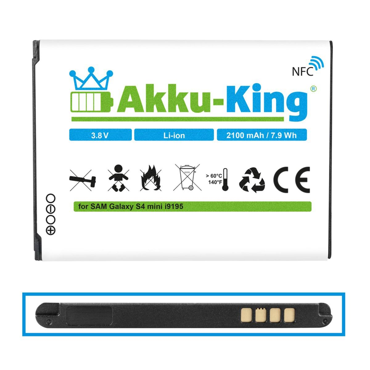 Akku mit Handy-Akku, 3.8 EB-B500BE 2100mAh Li-Ion NFC AKKU-KING kompatibel Samsung Volt,