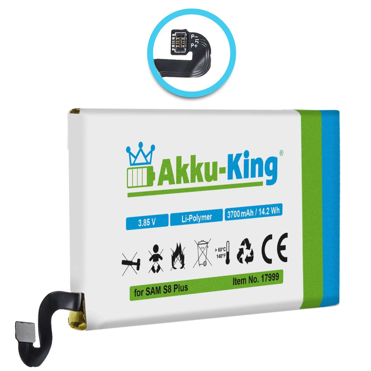 AKKU-KING Akku kompatibel mit Samsung EB-BG955ABE 3700mAh Handy-Akku, 3.85 Li-Polymer Volt
