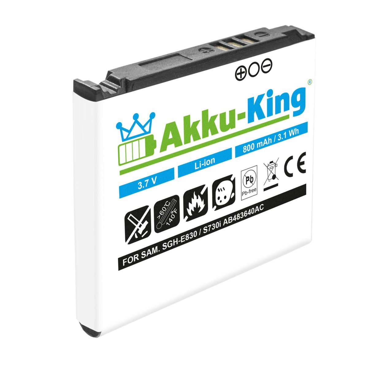 Akku Volt, mit Li-Ion kompatibel 800mAh Handy-Akku, 3.7 Samsung AKKU-KING AB483640AE