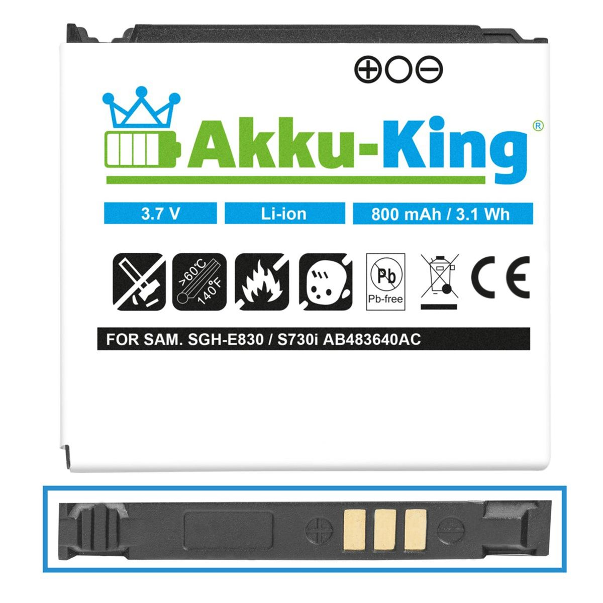 AKKU-KING Akku kompatibel mit Samsung AB483640AE Li-Ion 800mAh 3.7 Handy-Akku, Volt