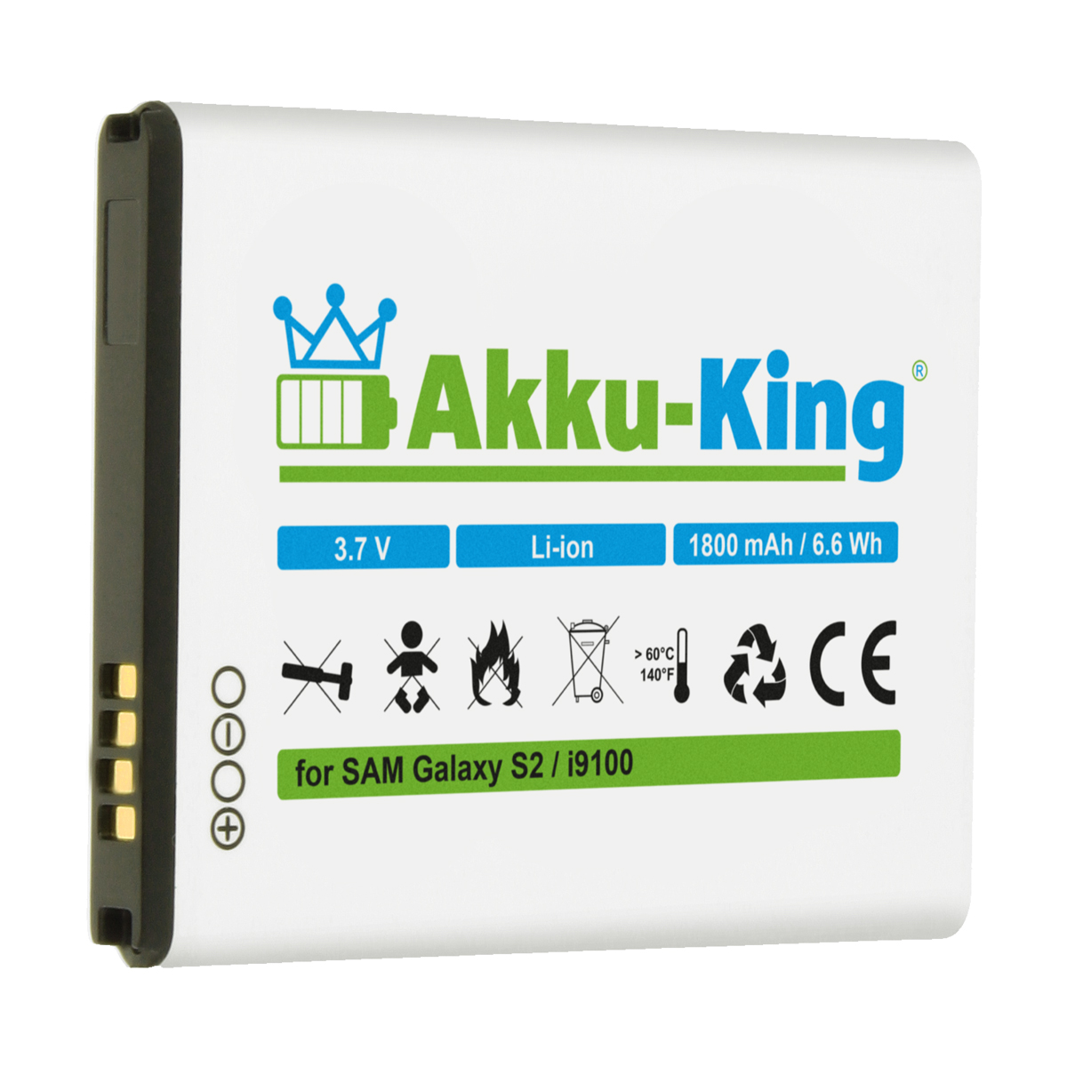 3.7 Li-Ion kompatibel Handy-Akku, Volt, AKKU-KING 1800mAh Akku EB-F1A2GBU Samsung mit