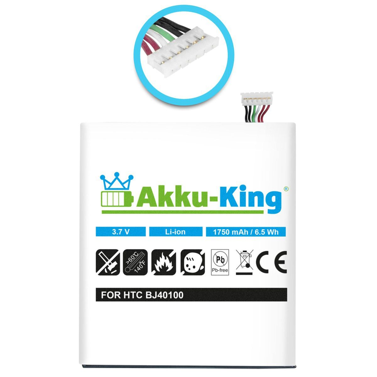 Handy-Akku, Akku Li-Ion Volt, AKKU-KING BJ40100 3.7 kompatibel HTC 1750mAh mit