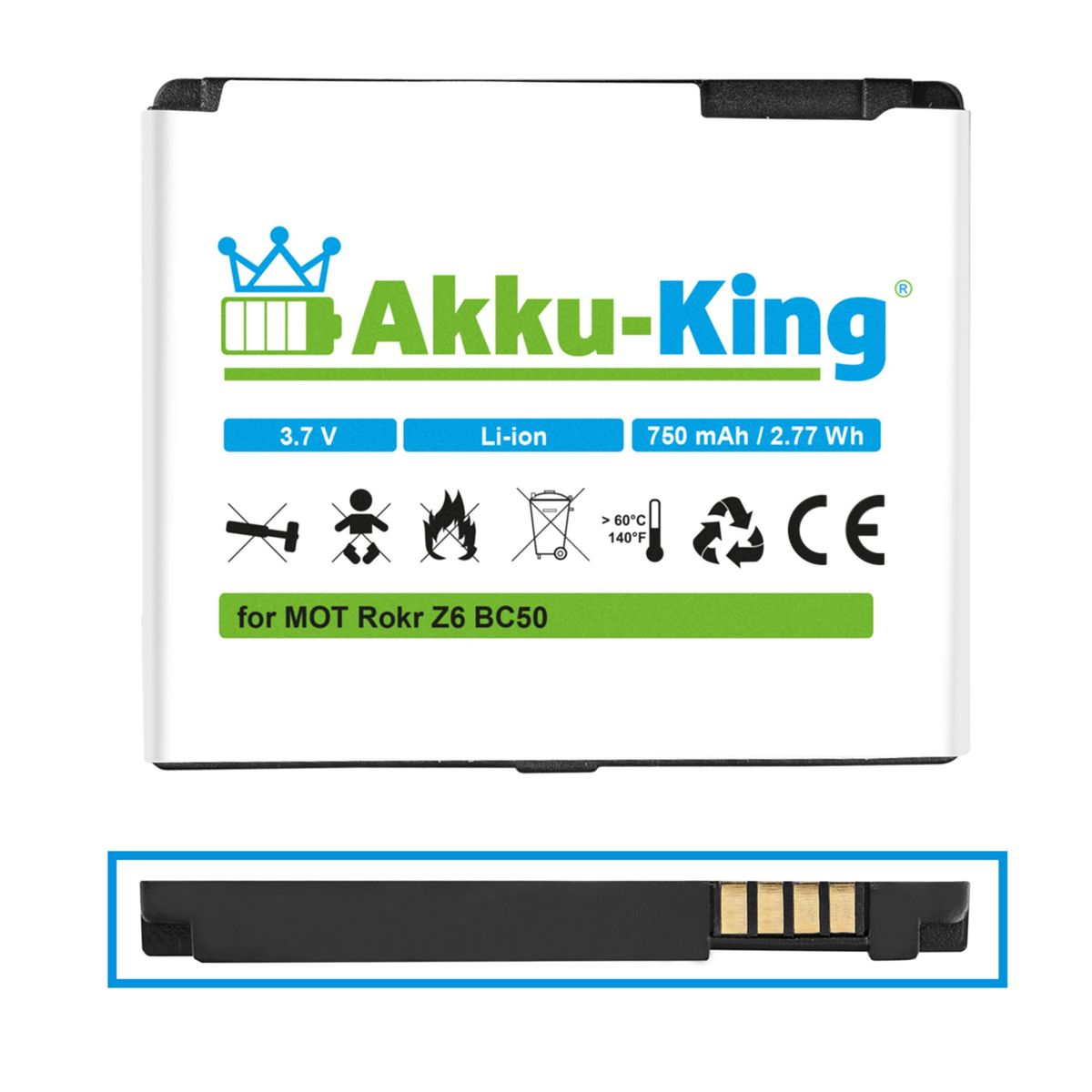 mit 750mAh Volt, Li-Ion Handy-Akku, Akku BC50 Motorola AKKU-KING kompatibel 3.7