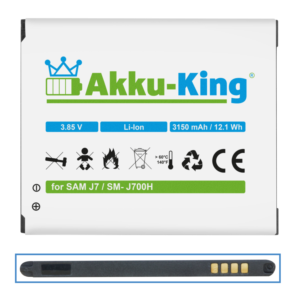 AKKU-KING Akku kompatibel mit Handy-Akku, Samsung 3.85 EB-BJ700BBC Li-Ion 3150mAh Volt