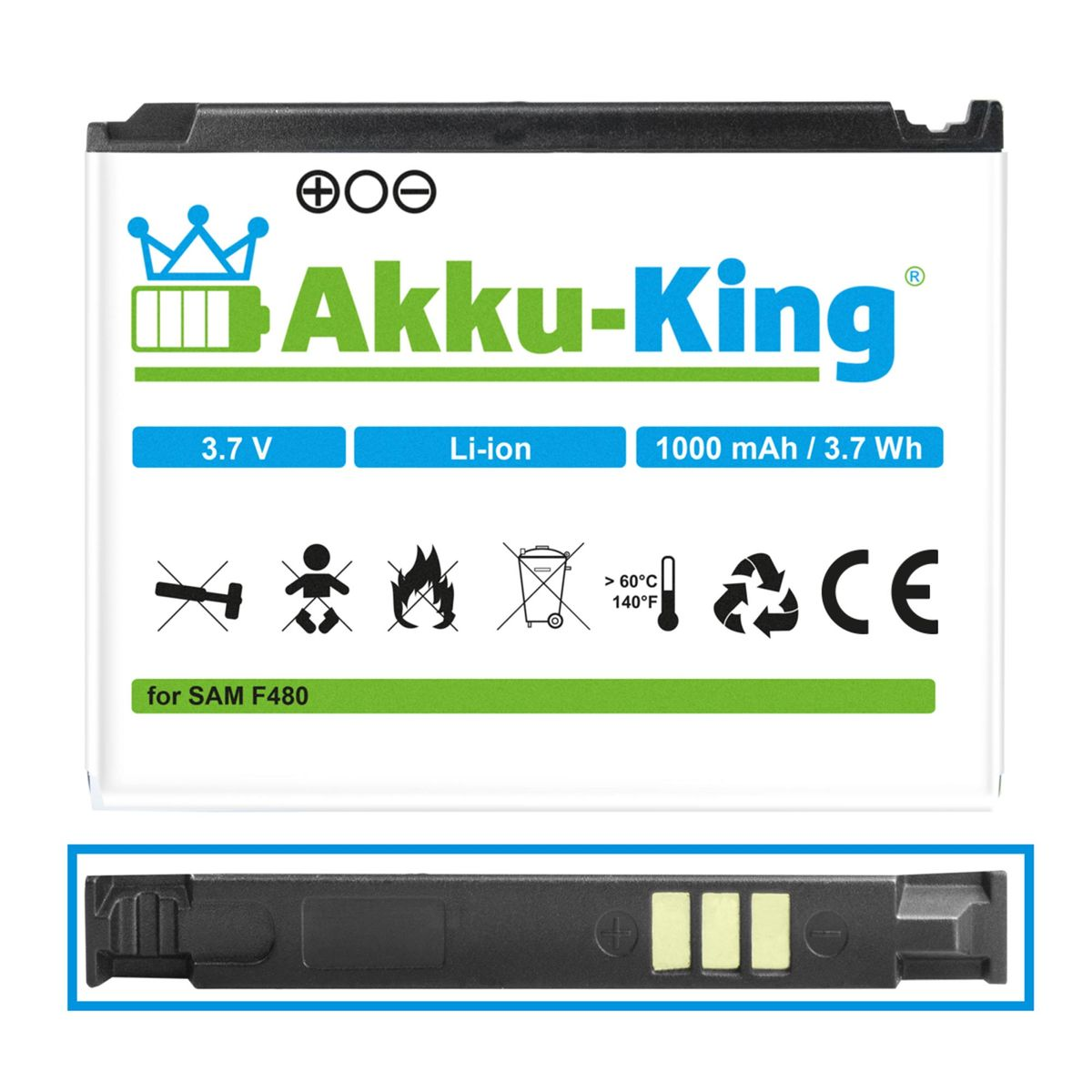Akku mit 3.7 Li-Ion kompatibel Handy-Akku, AB553446CE 1000mAh Samsung Volt, AKKU-KING