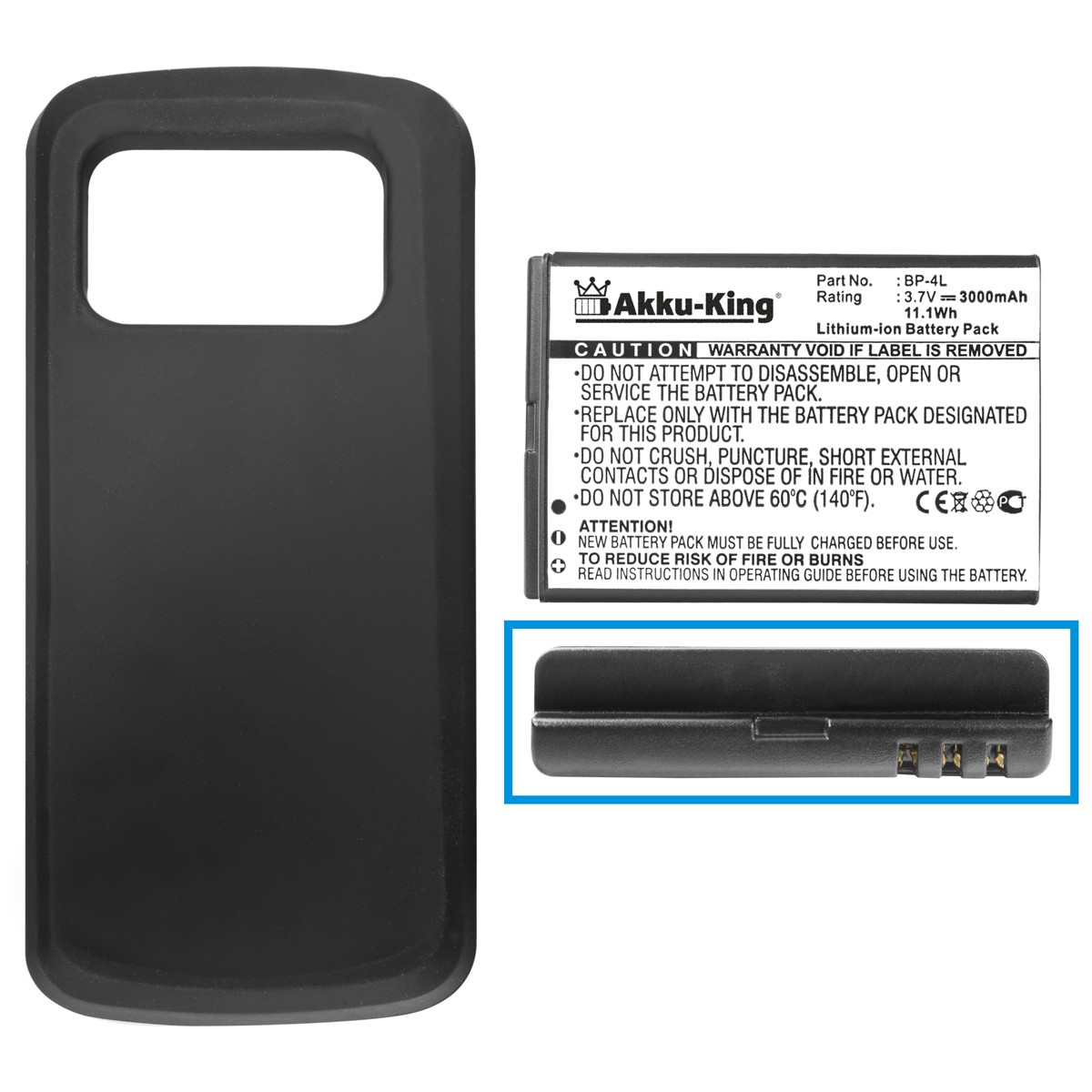 BP-4L Nokia Volt, 3.7 mit Li-Ion 3000mAh Akku kompatibel AKKU-KING Handy-Akku,