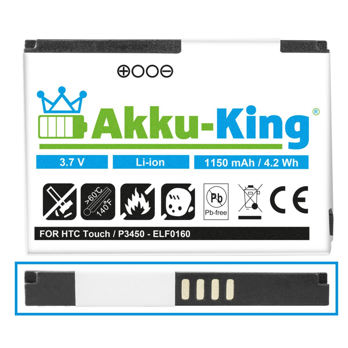 AKKU-KING Akku kompatibel mit HTC S230 3.7 Volt, BA Li-Ion Handy-Akku, 1150mAh