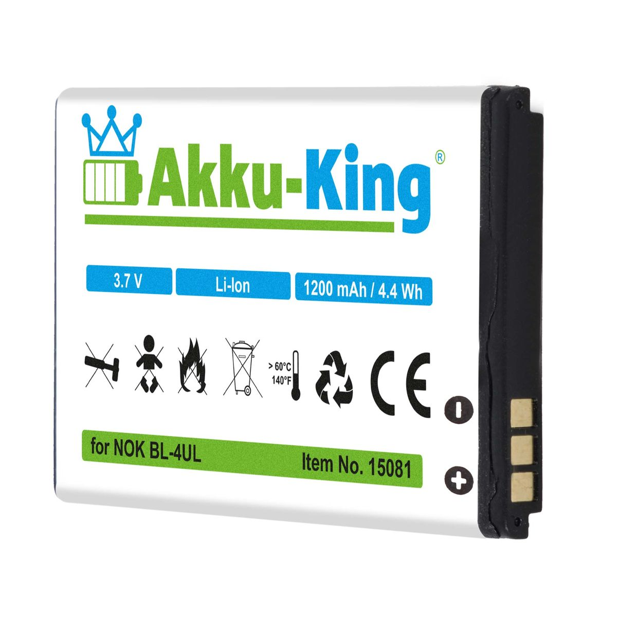 AKKU-KING Akku Handy-Akku, 3.7 Nokia mit 1200mAh Volt, kompatibel BL-4UL Li-Ion