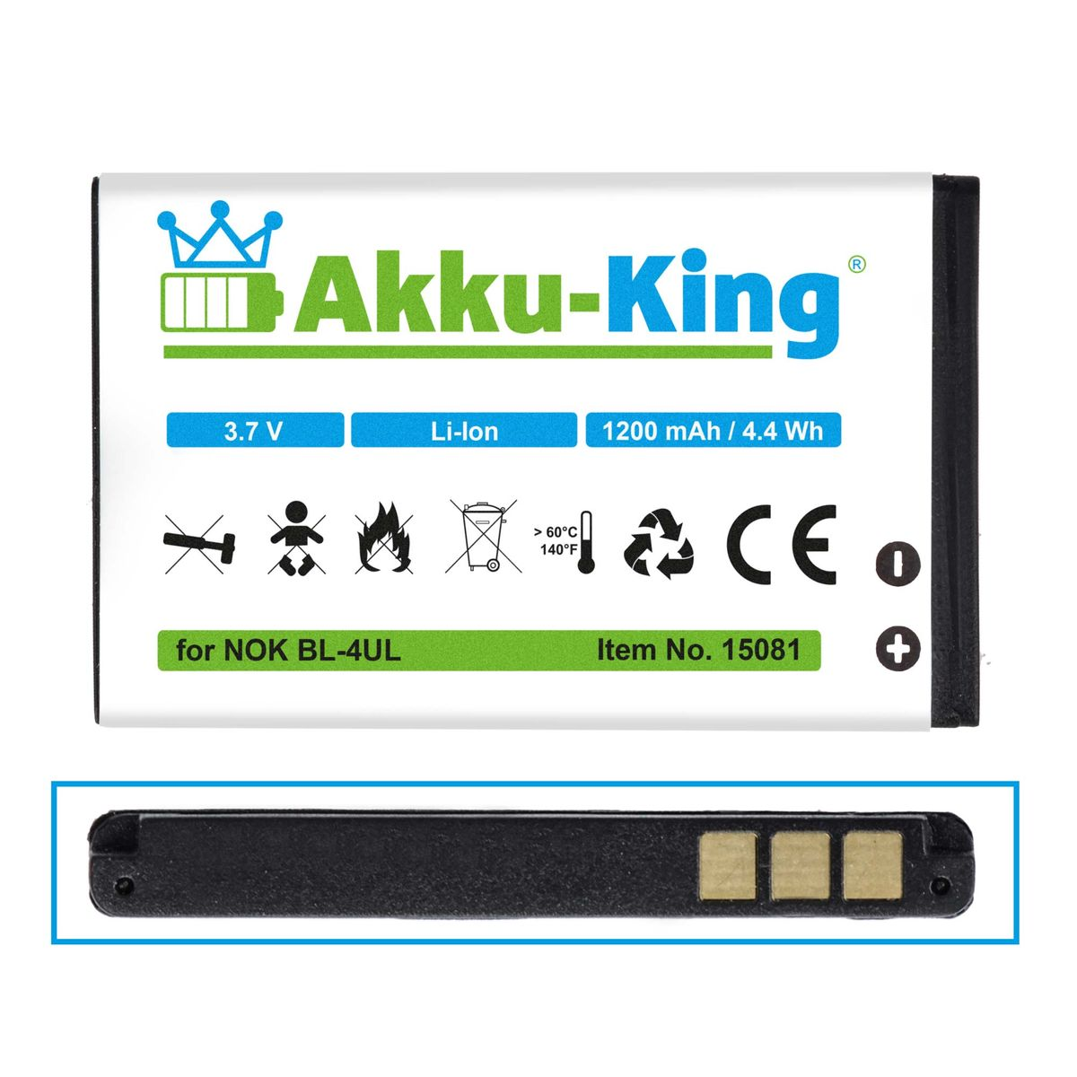 AKKU-KING Akku kompatibel Li-Ion 1200mAh mit Handy-Akku, Volt, 3.7 Nokia BL-4UL