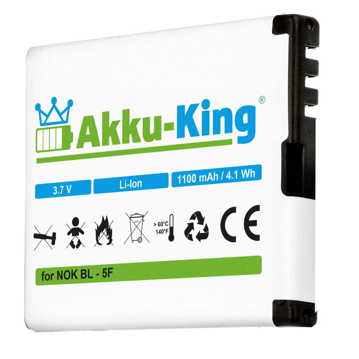 BL-5F kompatibel Handy-Akku, 1100mAh 3.7 AKKU-KING Akku Li-Ion Nokia Volt, mit