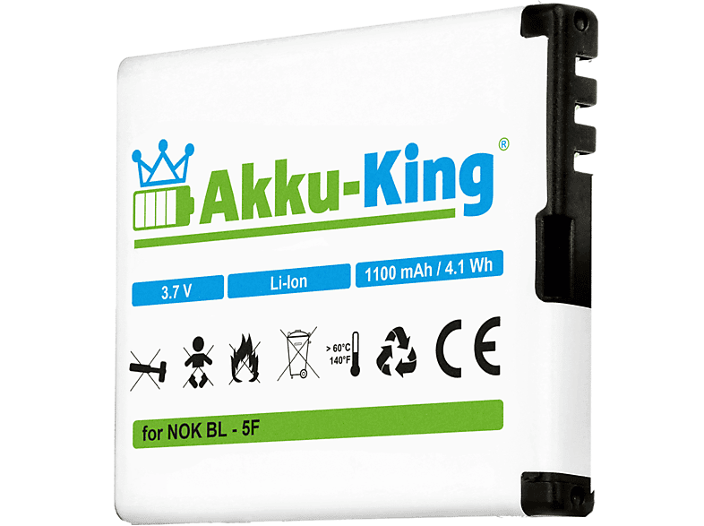 Handy-Akku, Nokia 1100mAh mit 3.7 AKKU-KING BL-5F Li-Ion Volt, Akku kompatibel