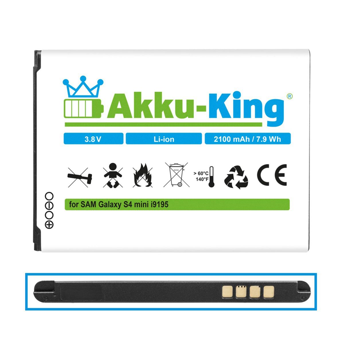 Li-Ion Handy-Akku, 3.8 Samsung kompatibel EB-B500BE Akku mit 2100mAh AKKU-KING Volt,