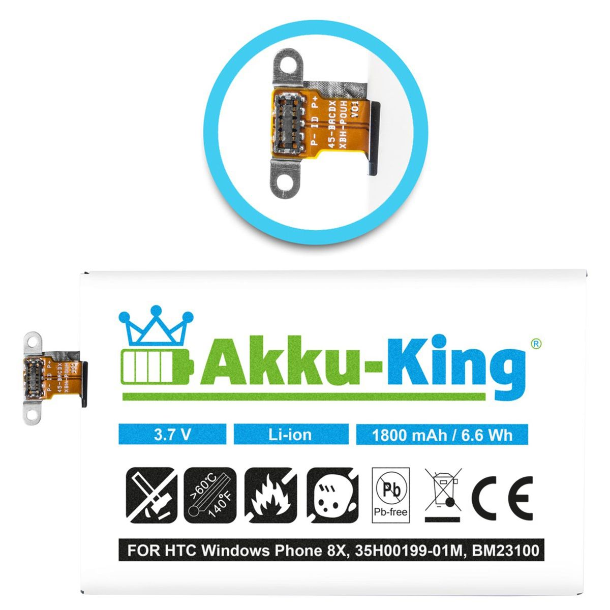 AKKU-KING Akku 1800mAh kompatibel Handy-Akku, 35H00199-01M 3.7 HTC Volt, mit Li-Ion