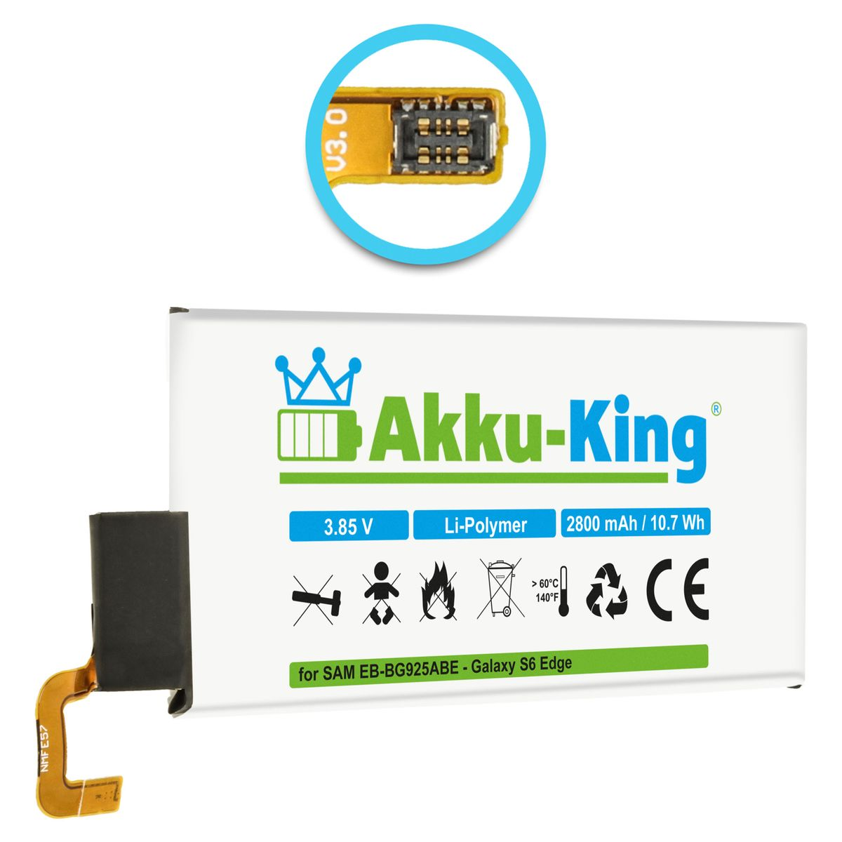 Li-Polymer kompatibel 3.85 Volt, 2800mAh AKKU-KING EB-BG925ABE Akku Handy-Akku, mit Samsung