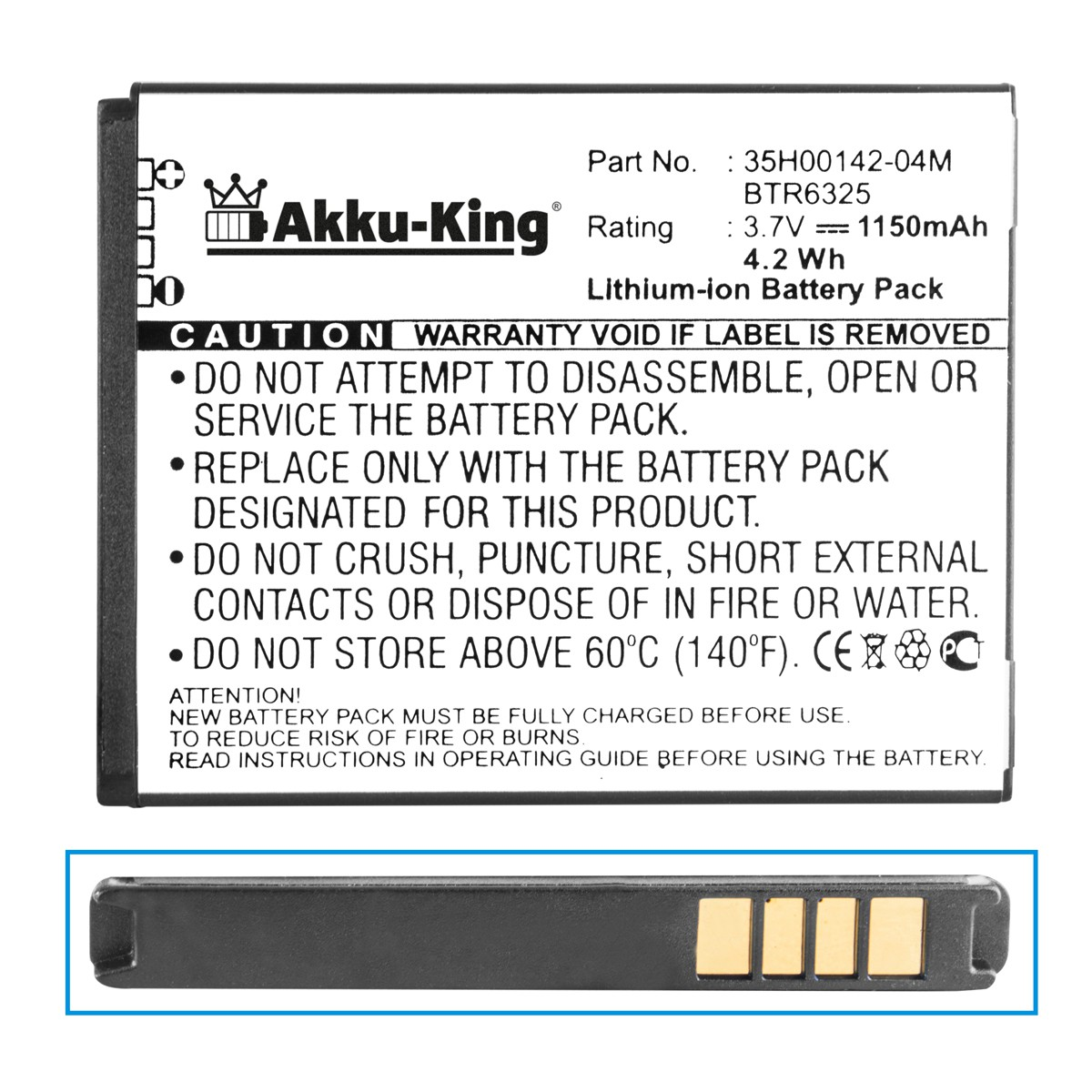AKKU-KING Akku HTC Handy-Akku, 1150mAh mit kompatibel BD42100 Li-Ion 3.7 Volt