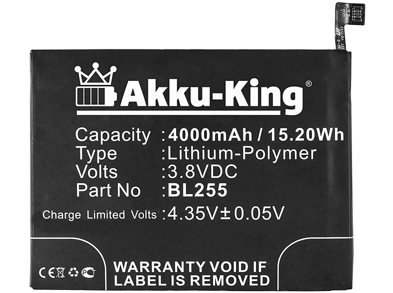 AKKU-KING Akku kompatibel mit Lenovo BL255 Li-Polymer Handy-Akku, 3.8 Volt, 4000mAh