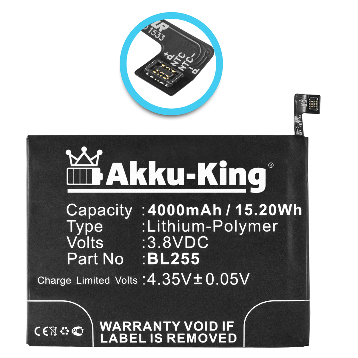 Akku Handy-Akku, kompatibel AKKU-KING Volt, Li-Polymer mit 3.8 4000mAh Lenovo BL255