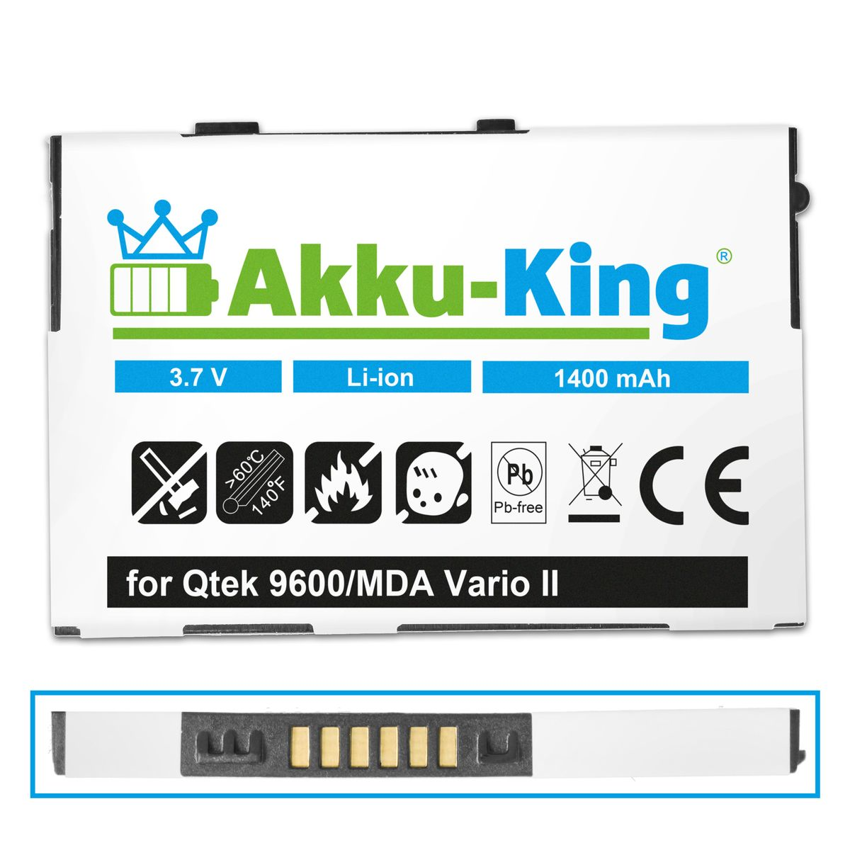 1400mAh 3.7 Qtek Handy-Akku, Li-Ion Akku HTABB1 Volt, kompatibel mit AKKU-KING
