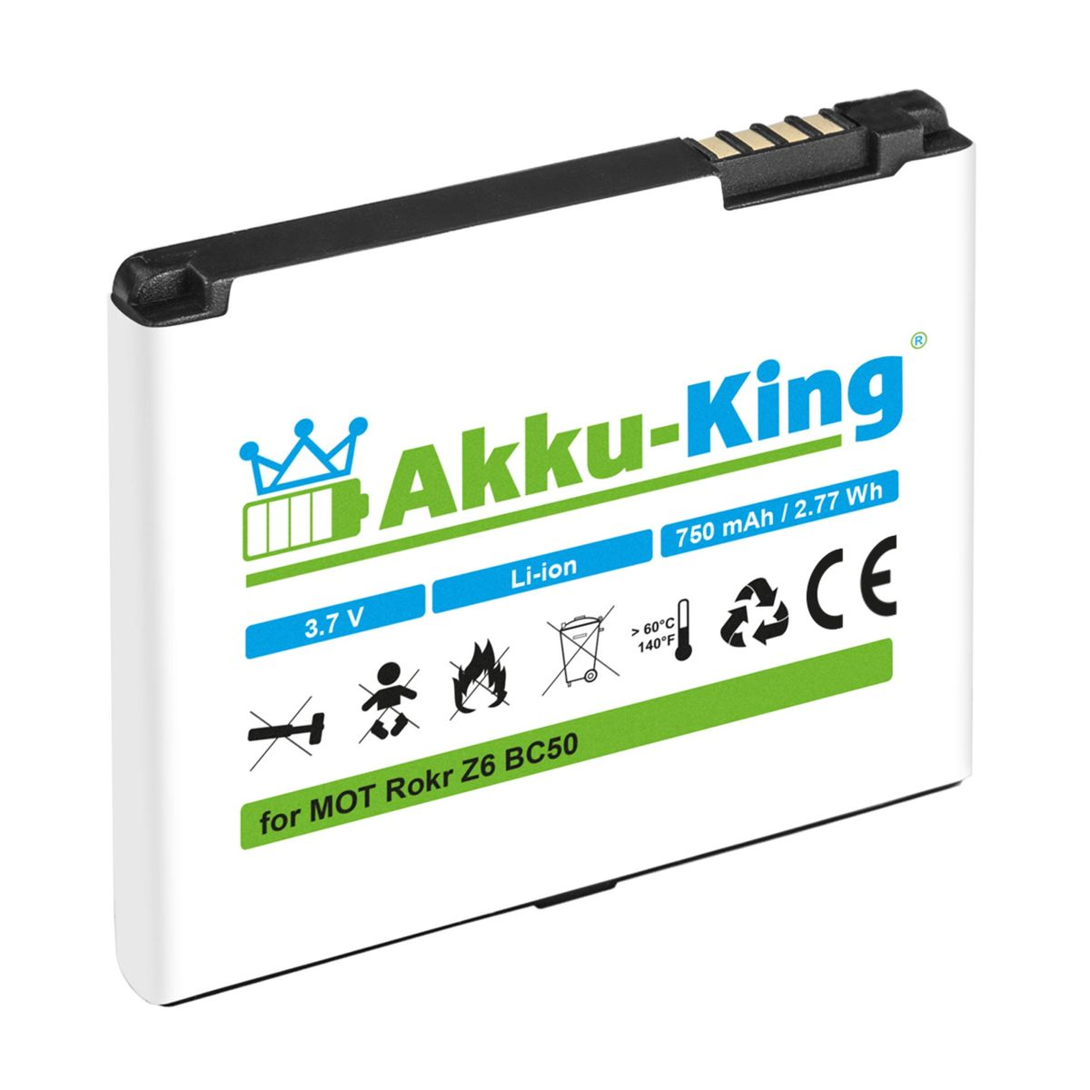 mit 750mAh Volt, Li-Ion Handy-Akku, Akku BC50 Motorola AKKU-KING kompatibel 3.7