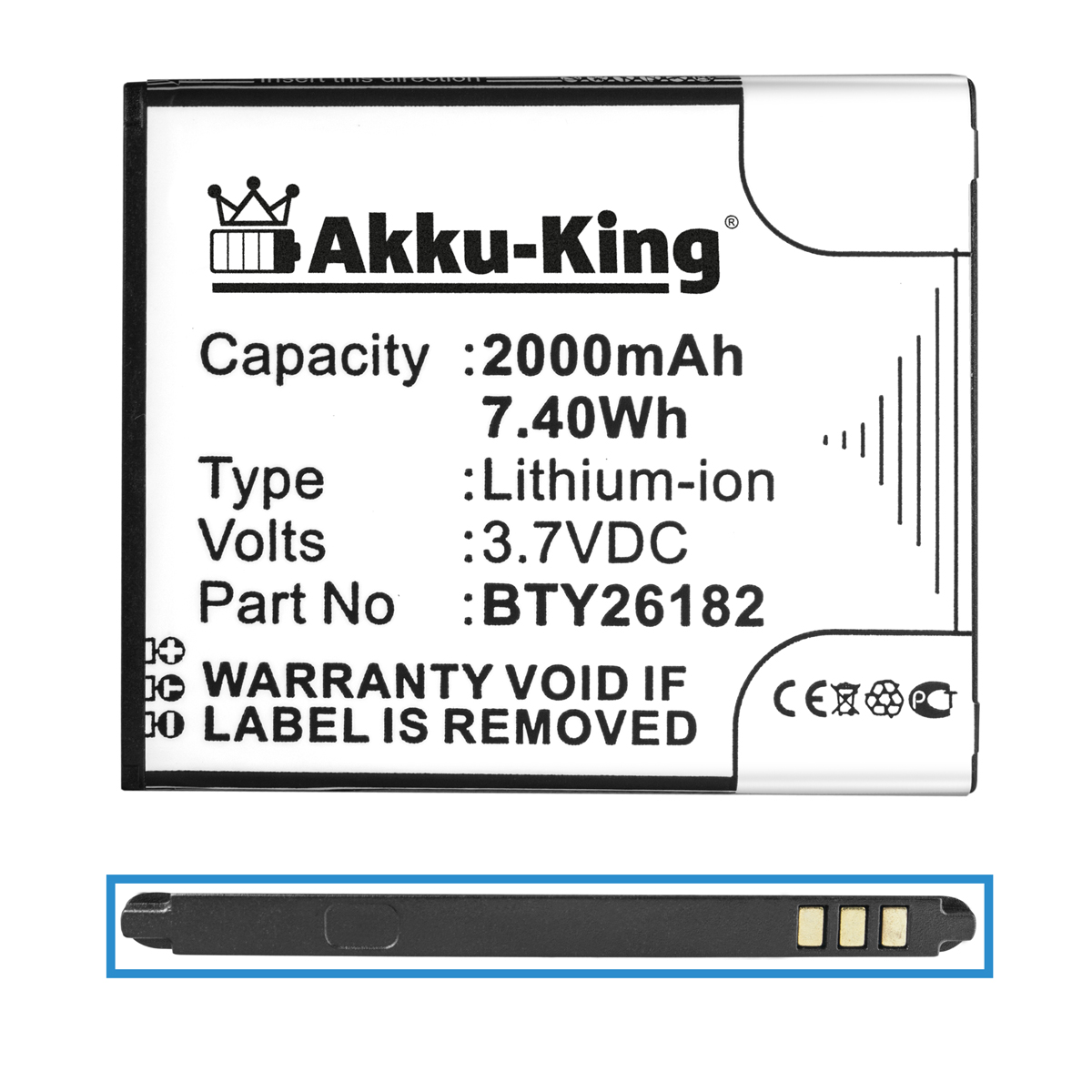 AKKU-KING Akku kompatibel mit Mobistel Li-Ion 3.7 BTY26182 Volt, 2000mAh Handy-Akku