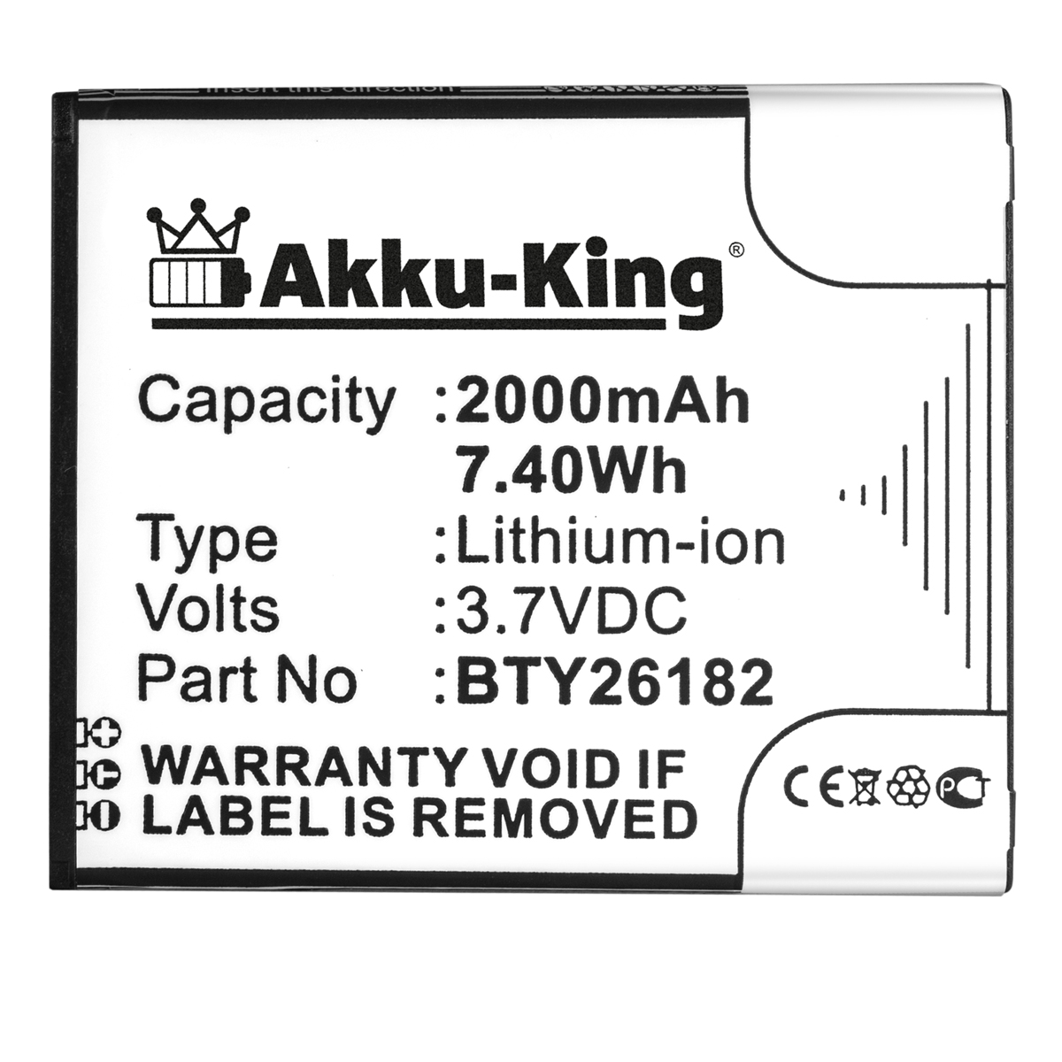 AKKU-KING Akku kompatibel mit BTY26182 Volt, Handy-Akku, 2000mAh 3.7 Li-Ion Mobistel