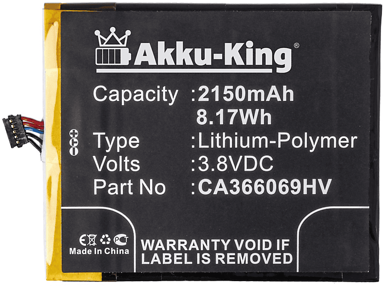 AKKU-KING Akku Li-Polymer Volt, Handy-Akku, CA366069HV 2150mAh kompatibel mit 3.8 Medion