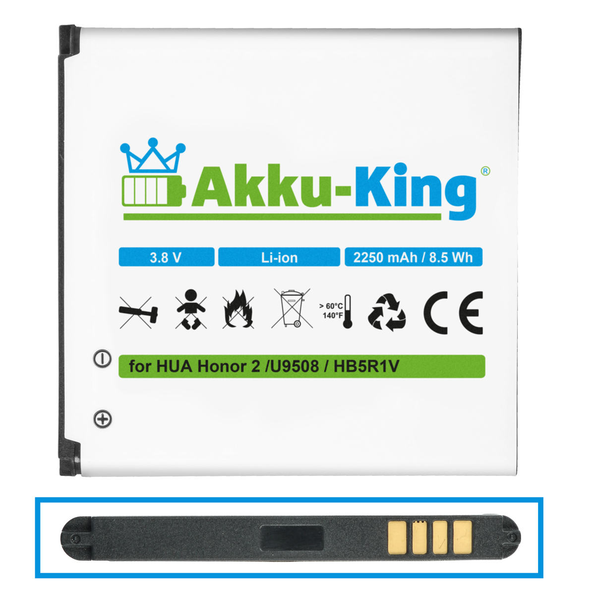AKKU-KING Akku 3.7 HB5R1V Li-Ion Handy-Akku, mit Volt, 2250mAh kompatibel Huawei