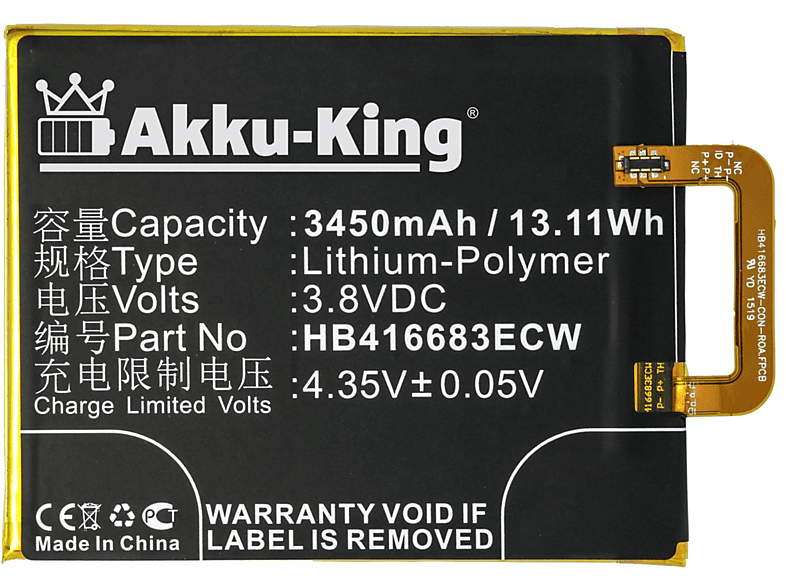 AKKU-KING Akku HB416683ECW Handy-Akku, Google Li-Polymer Volt, 3450mAh mit kompatibel 3.8
