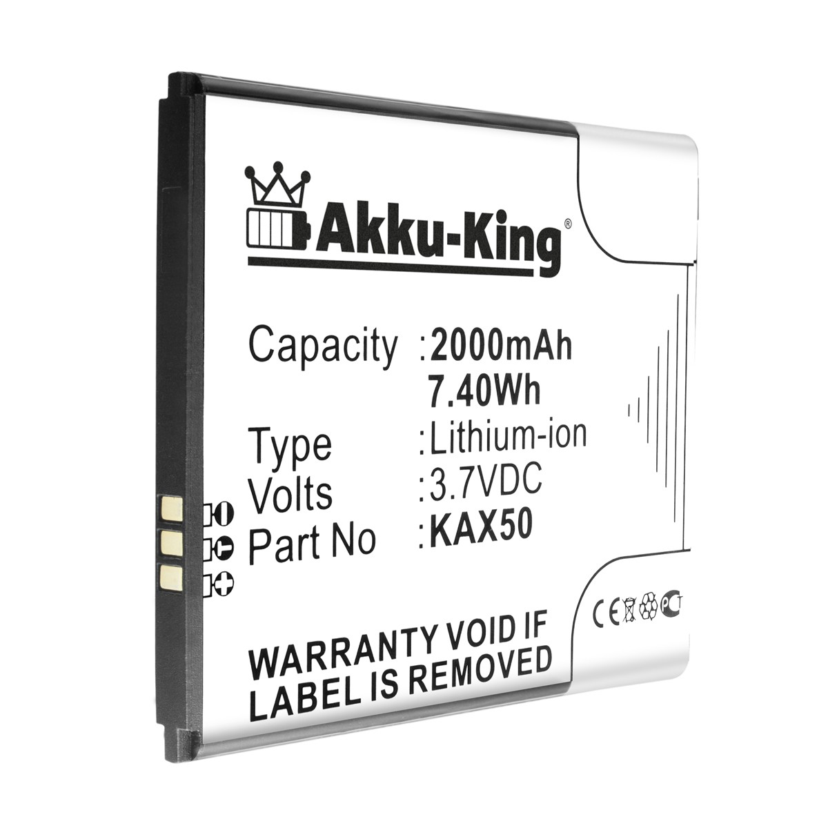 AKKU-KING Akku kompatibel mit Li-Ion 3.7 Volt, 2000mAh Kazam KAX50 Handy-Akku