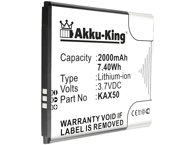 2000mAh AKKU-KING KAX50 kompatibel Kazam Handy-Akku, 3.7 mit Volt, Li-Ion Akku